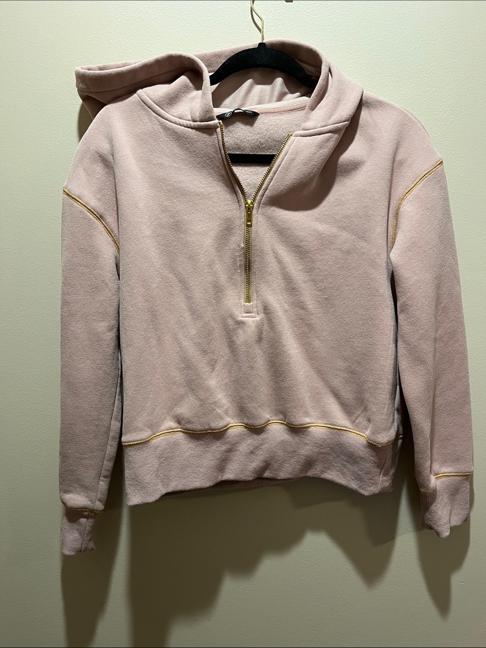 Women's Blush Pink Half-Zip Hoodie Sweatshirt with Gold-tone Hardware